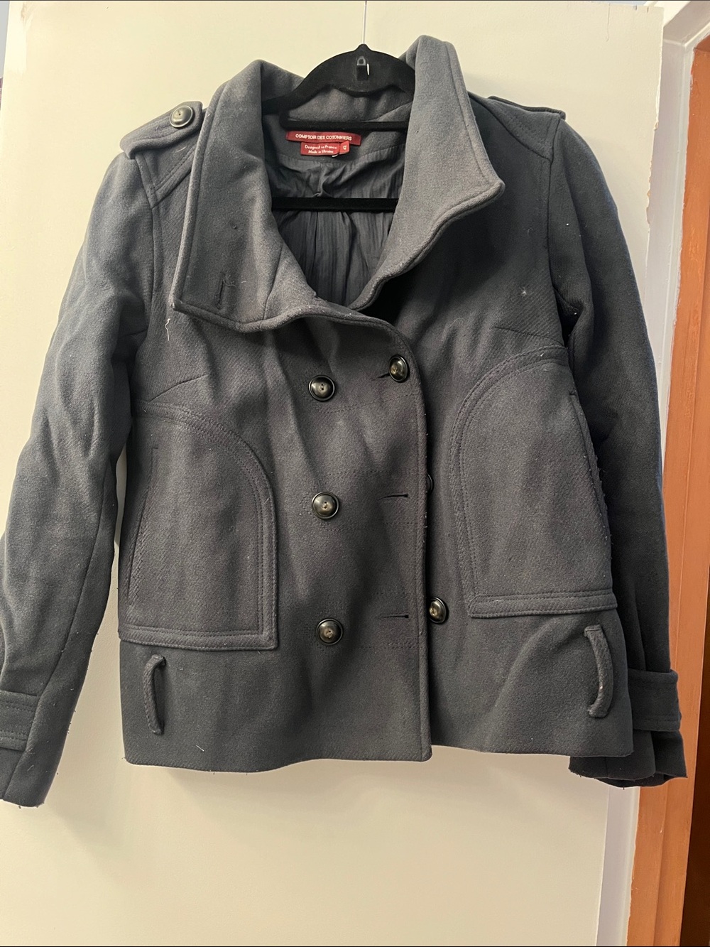 Comptoir Des Cotonniers Dark Navy Cropped Double-Breasted Pea Coat